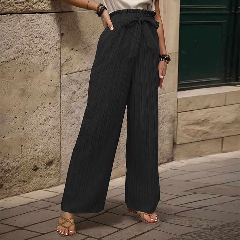 Wide leg frenum bow thin summer pure pants for women