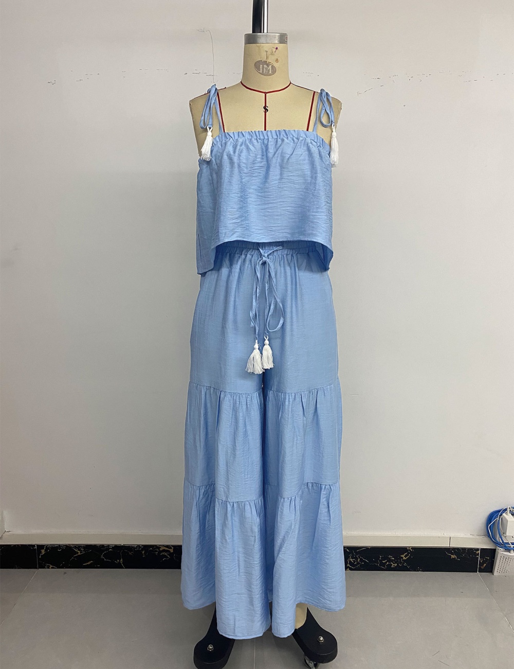 Pure sling tops wide leg fresh long pants 2pcs set