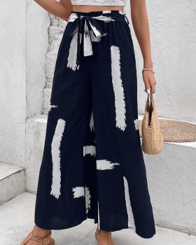 Vacation loose wide leg printing personality frenum pants