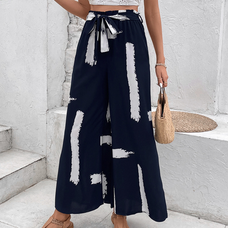 Vacation loose wide leg printing personality frenum pants