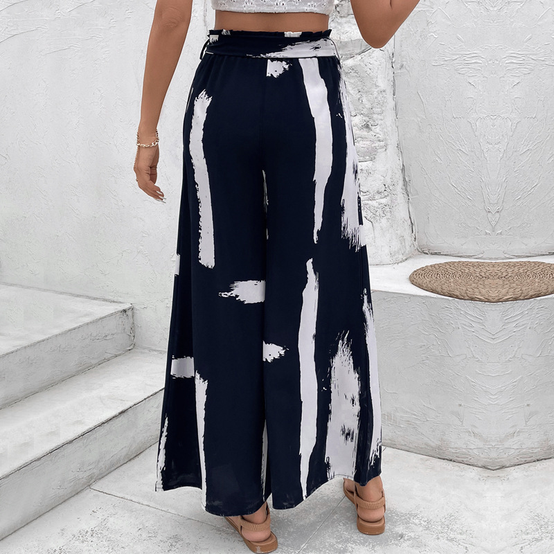 Vacation loose wide leg printing personality frenum pants