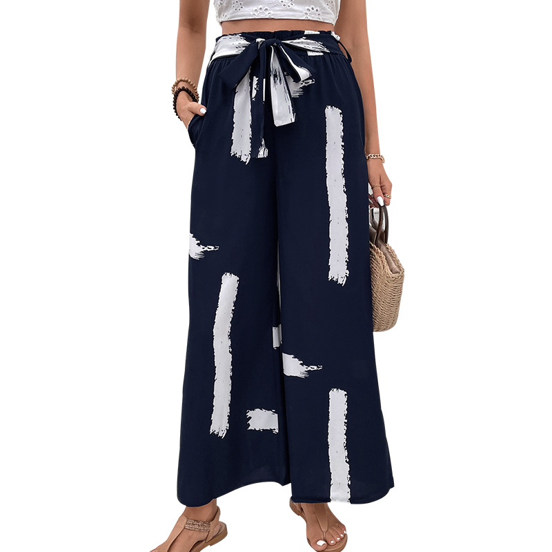 Vacation loose wide leg printing personality frenum pants