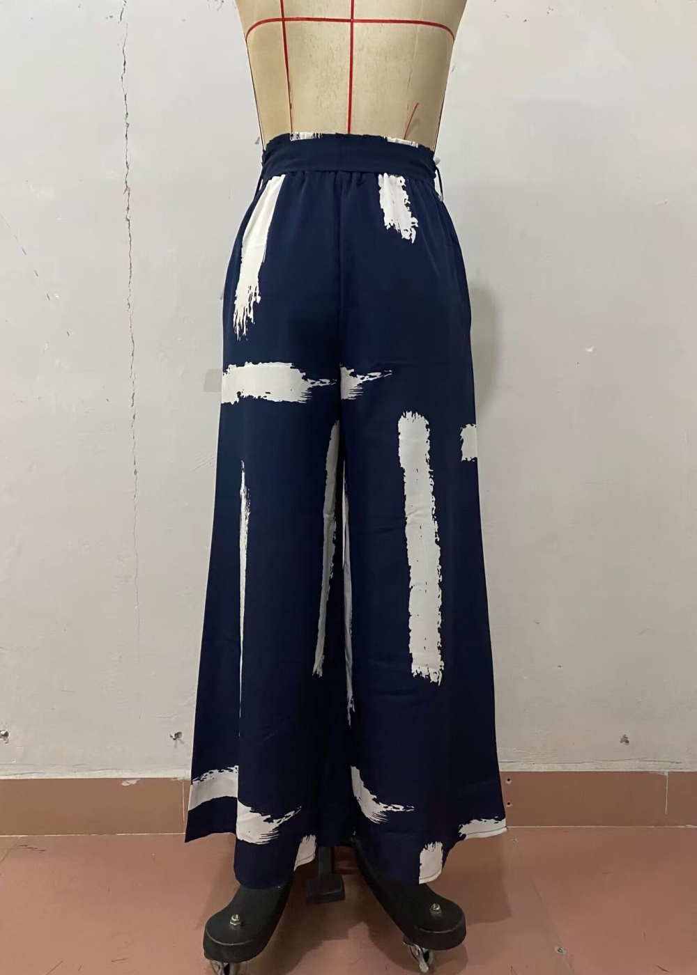 Vacation loose wide leg printing personality frenum pants
