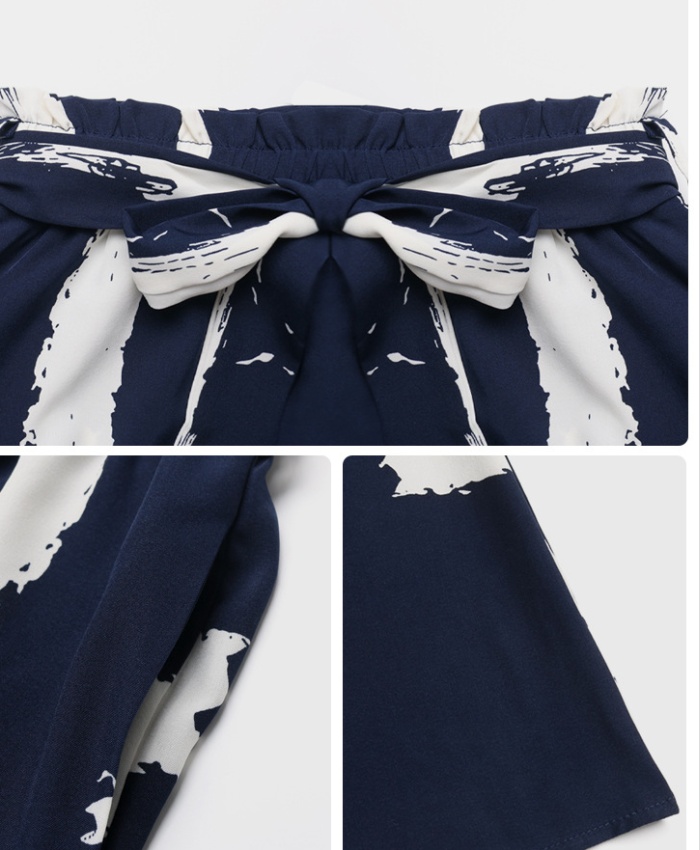 Vacation loose wide leg printing personality frenum pants