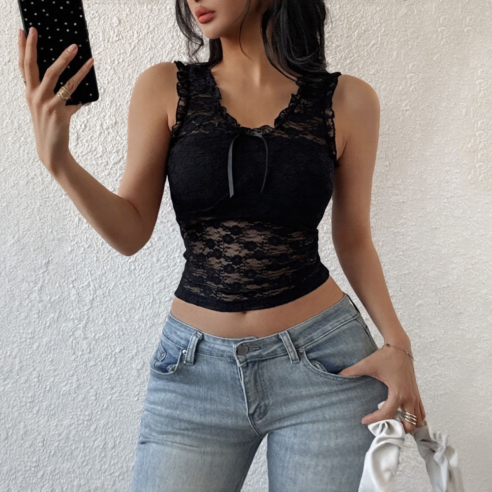 Lace sweet summer sexy black wood ear vest for women