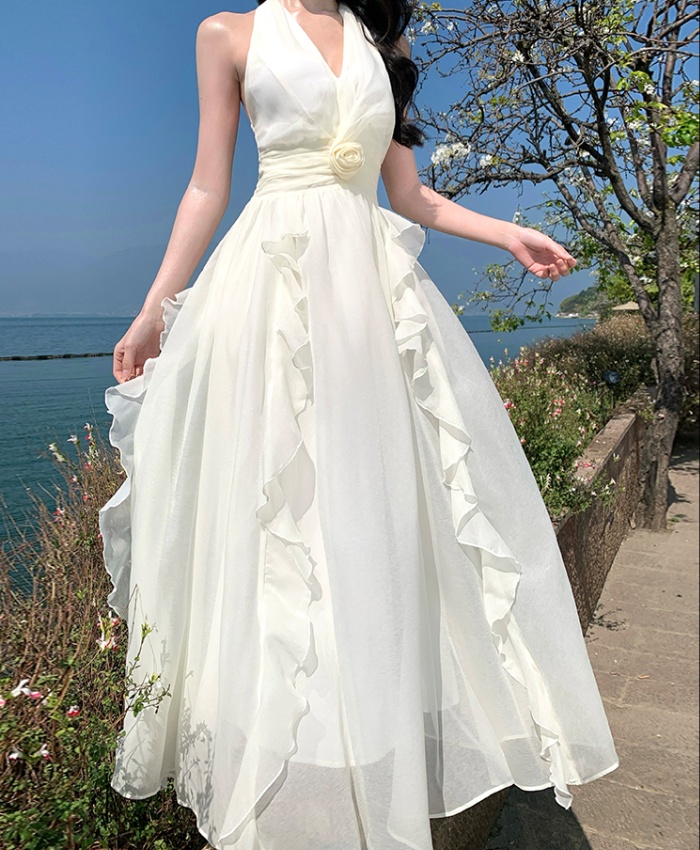 Lady halter long dress chiffon vacation dress