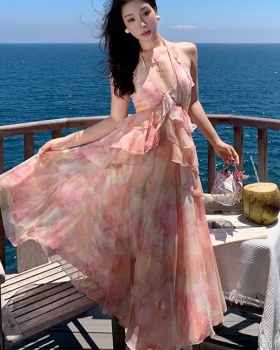 France style floral strap dress irregular dress