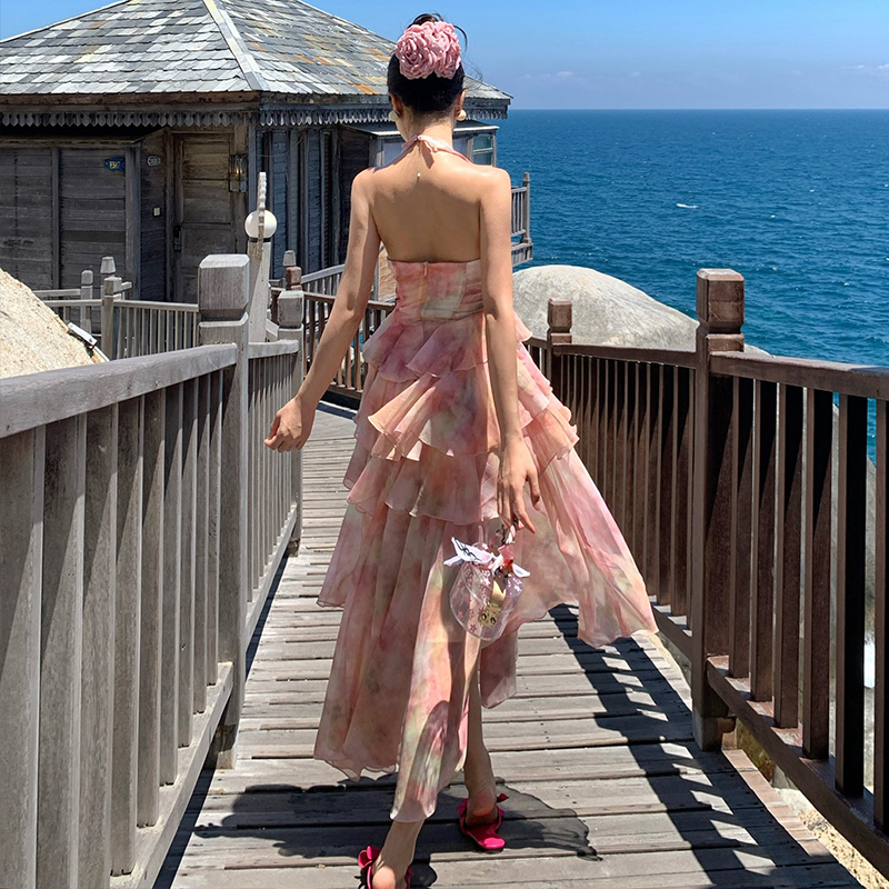 France style floral strap dress irregular dress