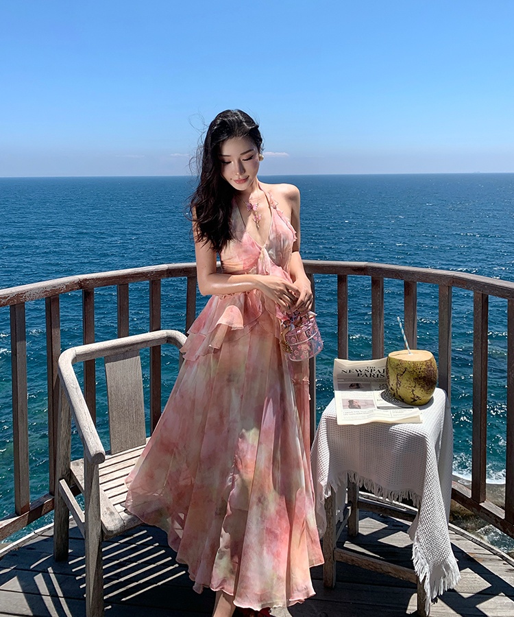 France style floral strap dress irregular dress
