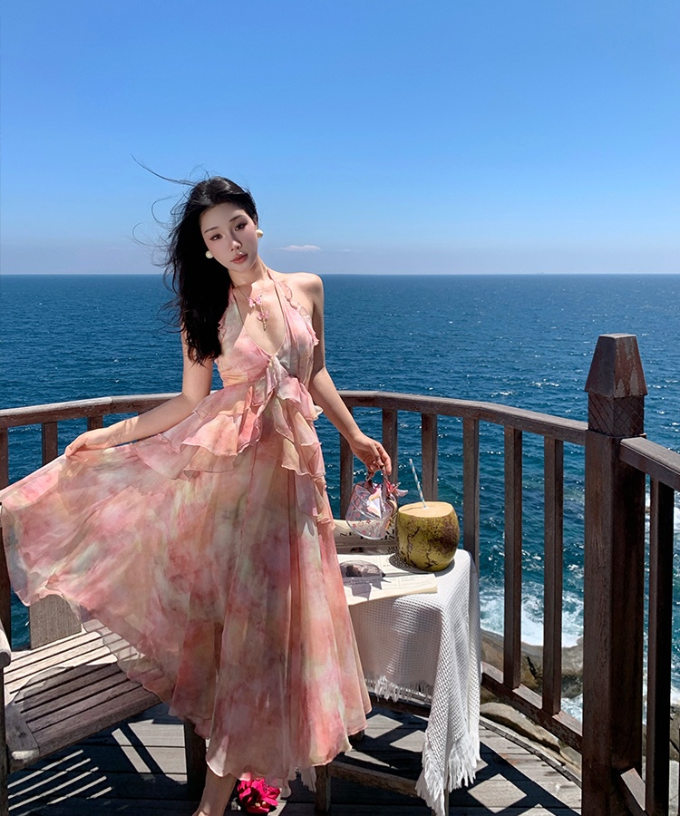 France style floral strap dress irregular dress