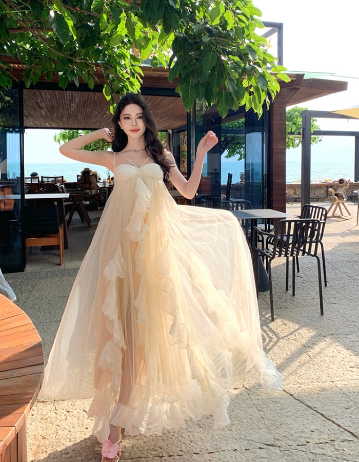 Lady chiffon dress lotus leaf edges long dress for women