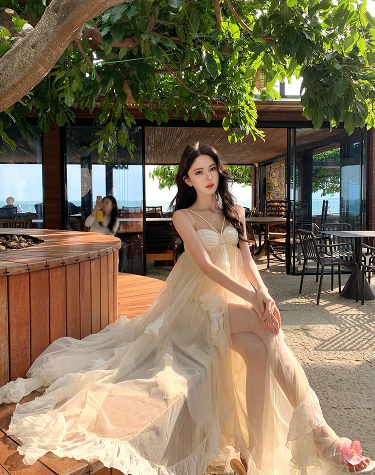 Lady chiffon dress lotus leaf edges long dress for women