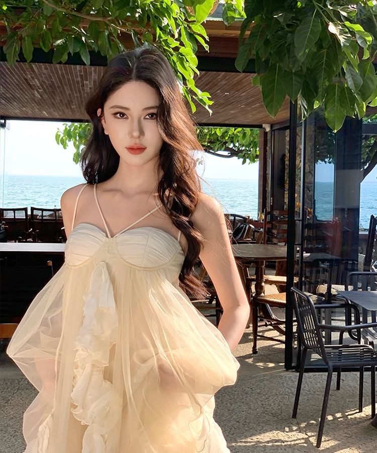Lady chiffon dress lotus leaf edges long dress for women