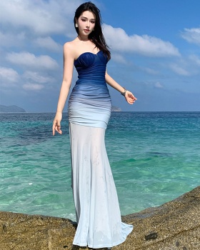 Enticement gradient slim niche vacation gauze mermaid dress