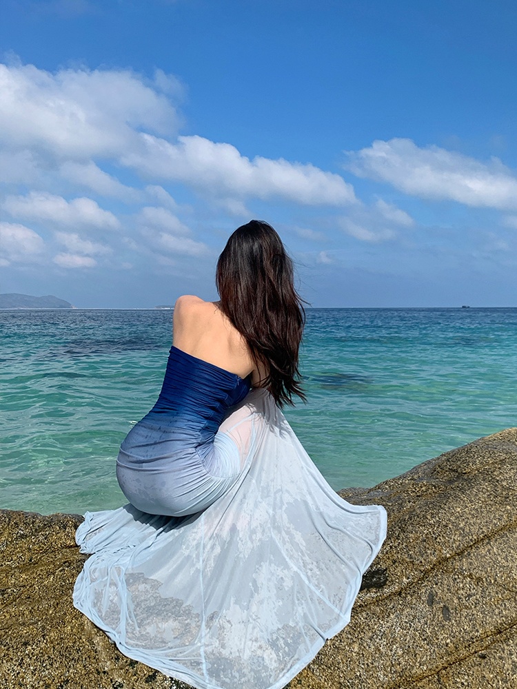 Enticement gradient slim niche vacation gauze mermaid dress