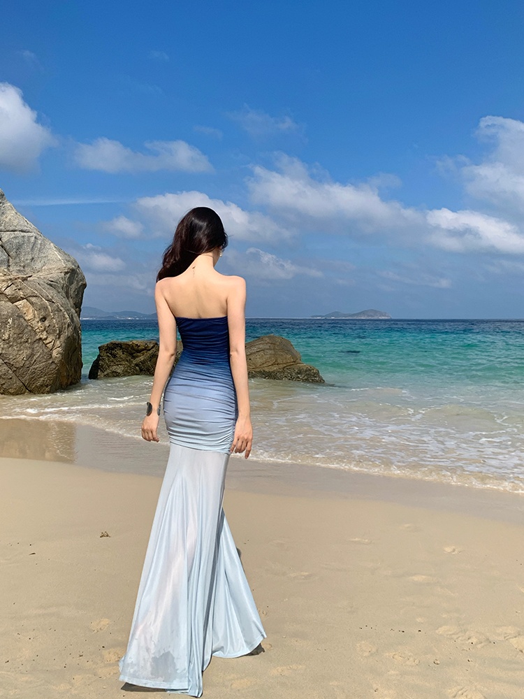 Enticement gradient slim niche vacation gauze mermaid dress