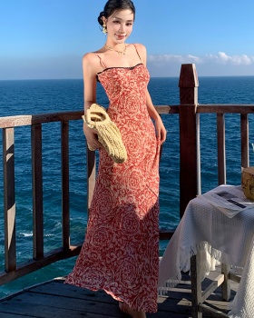 Mixed colors summer long slim sling floral dress for women