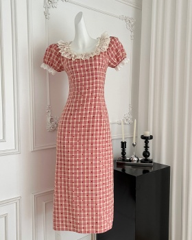 Floral France style playful lace red cell dress
