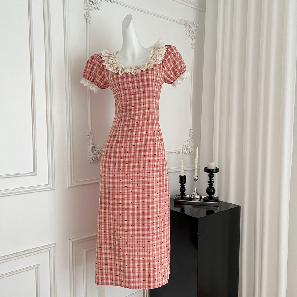 Floral France style playful lace red cell dress