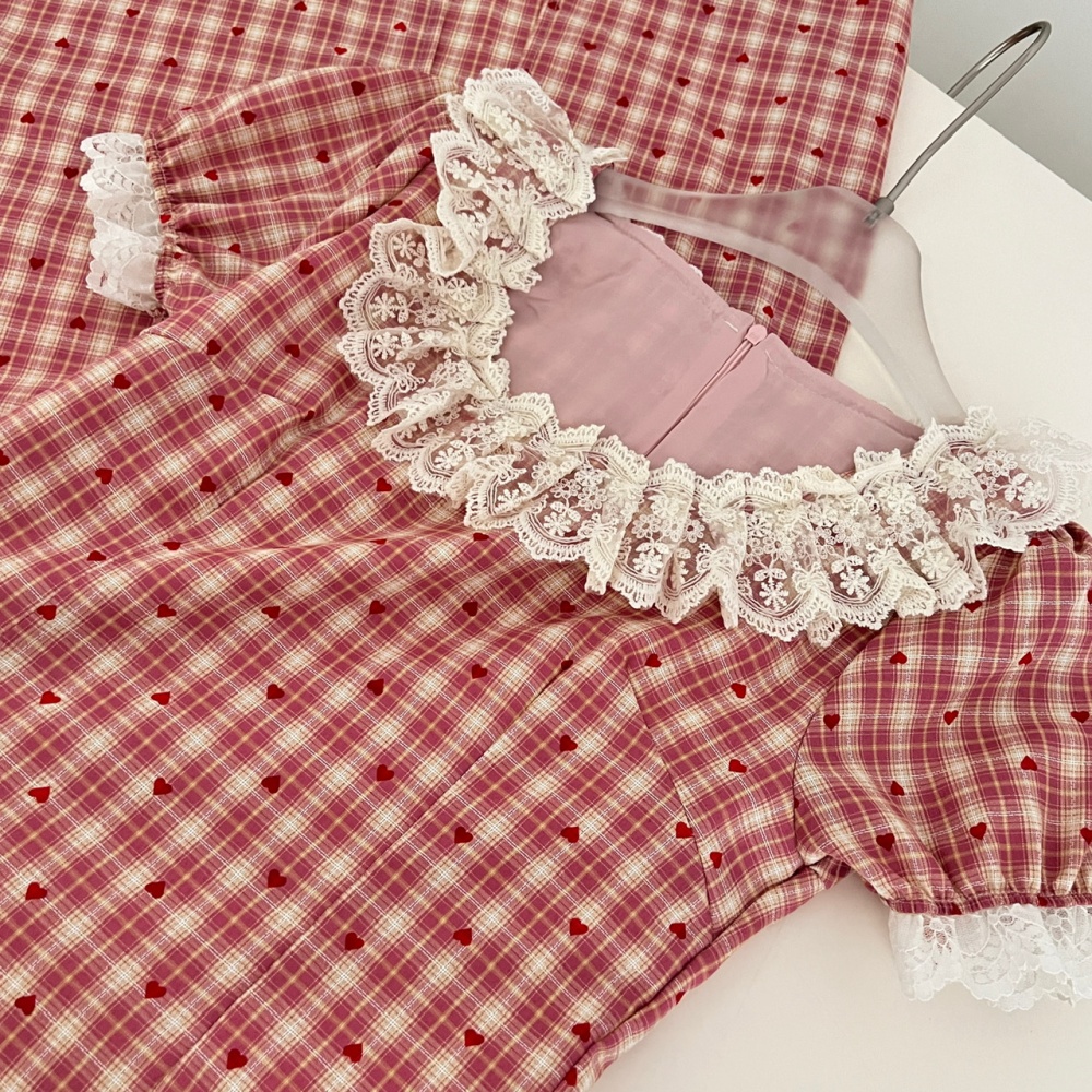Floral France style playful lace red cell dress