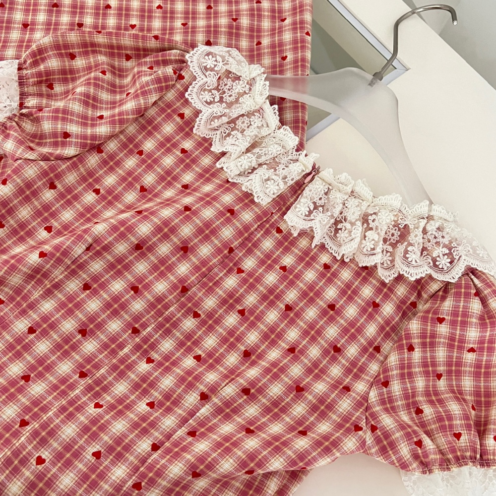 Floral France style playful lace red cell dress