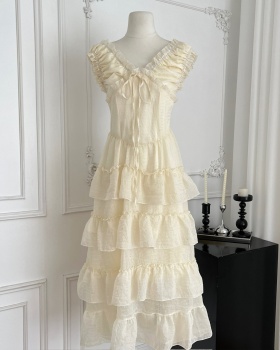 Slim skirt hem dress V-neck long dress for women