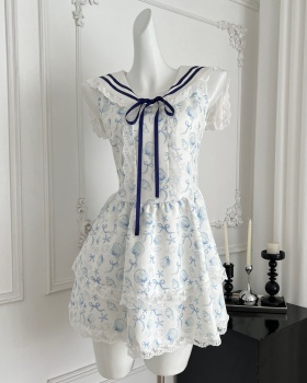 Puff sleeve printing shell summer France style dress