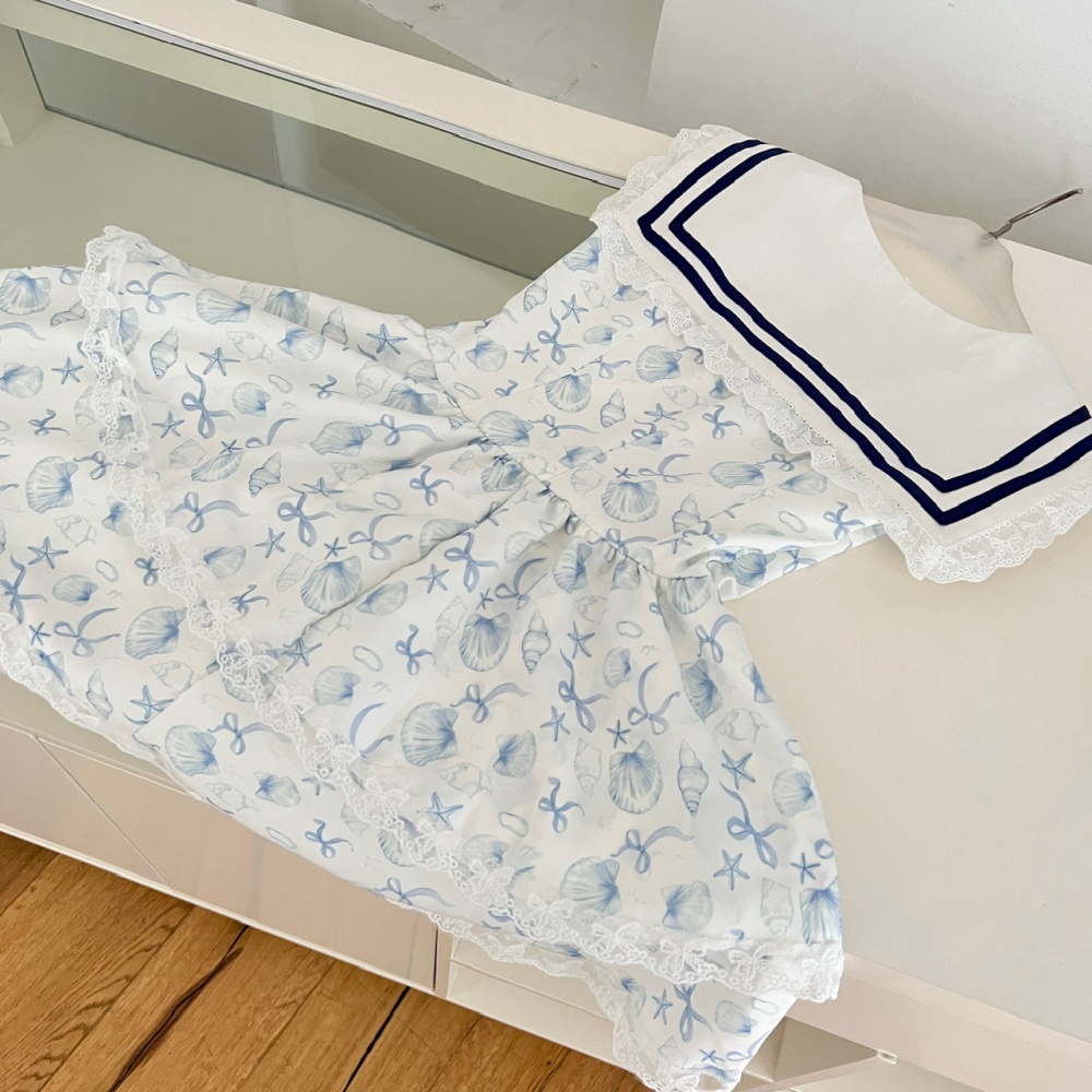Puff sleeve printing shell summer France style dress