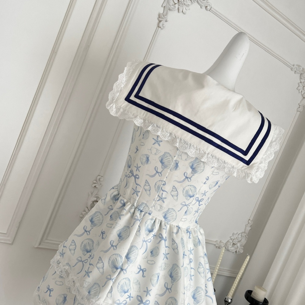 Puff sleeve printing shell summer France style dress