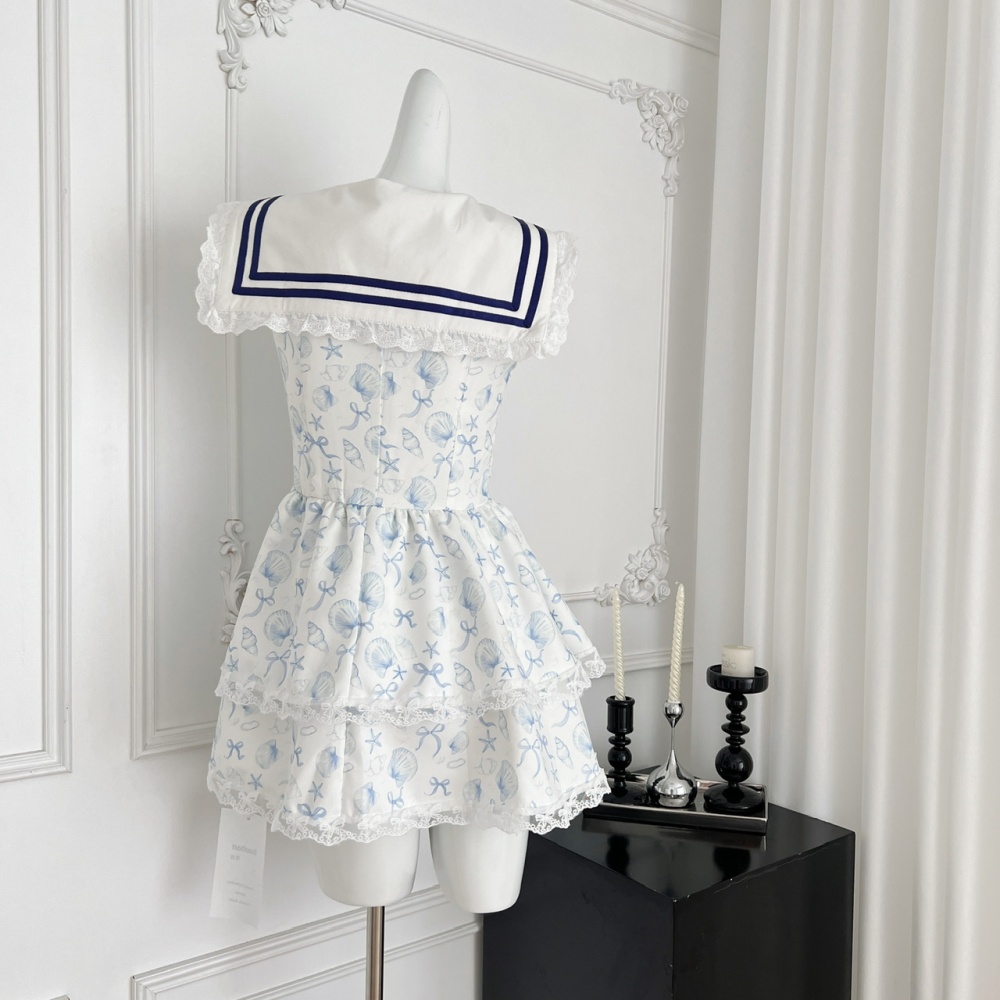 Puff sleeve printing shell summer France style dress