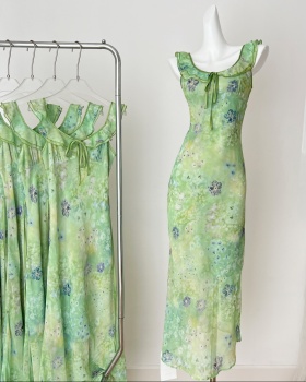 France style chiffon floral lotus leaf edges dress