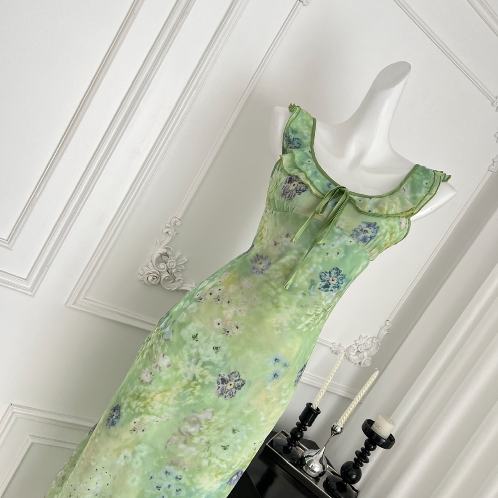 France style chiffon floral lotus leaf edges dress