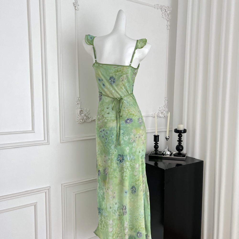 France style chiffon floral lotus leaf edges dress