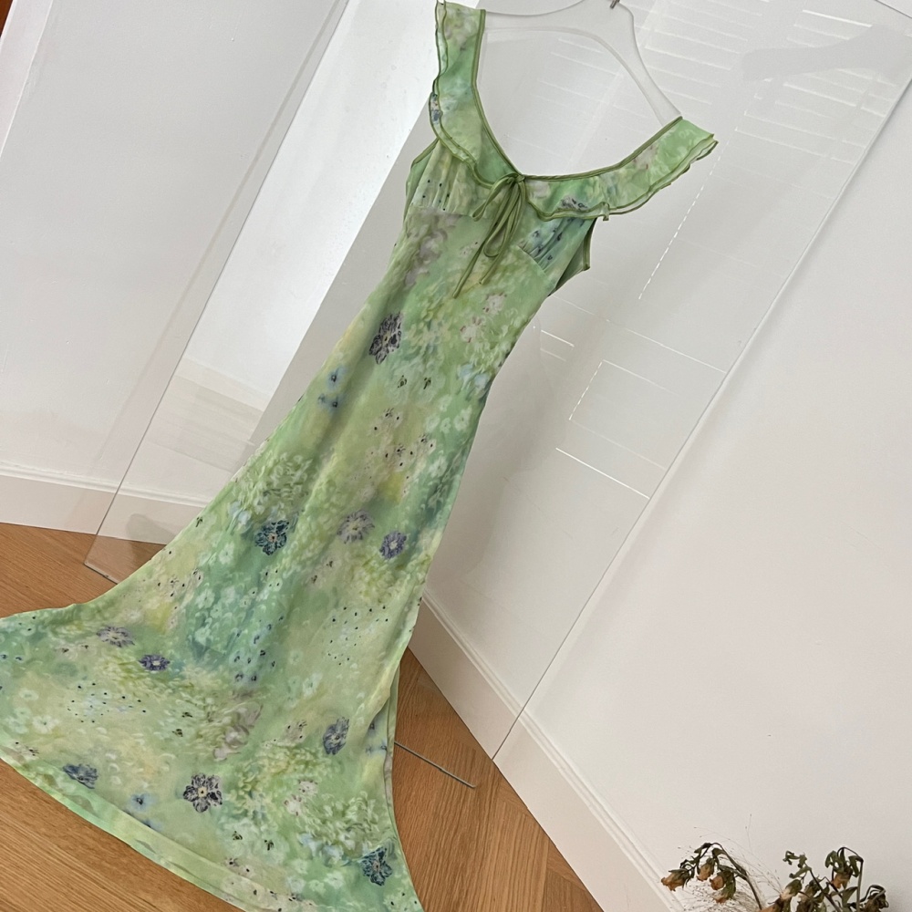 France style chiffon floral lotus leaf edges dress