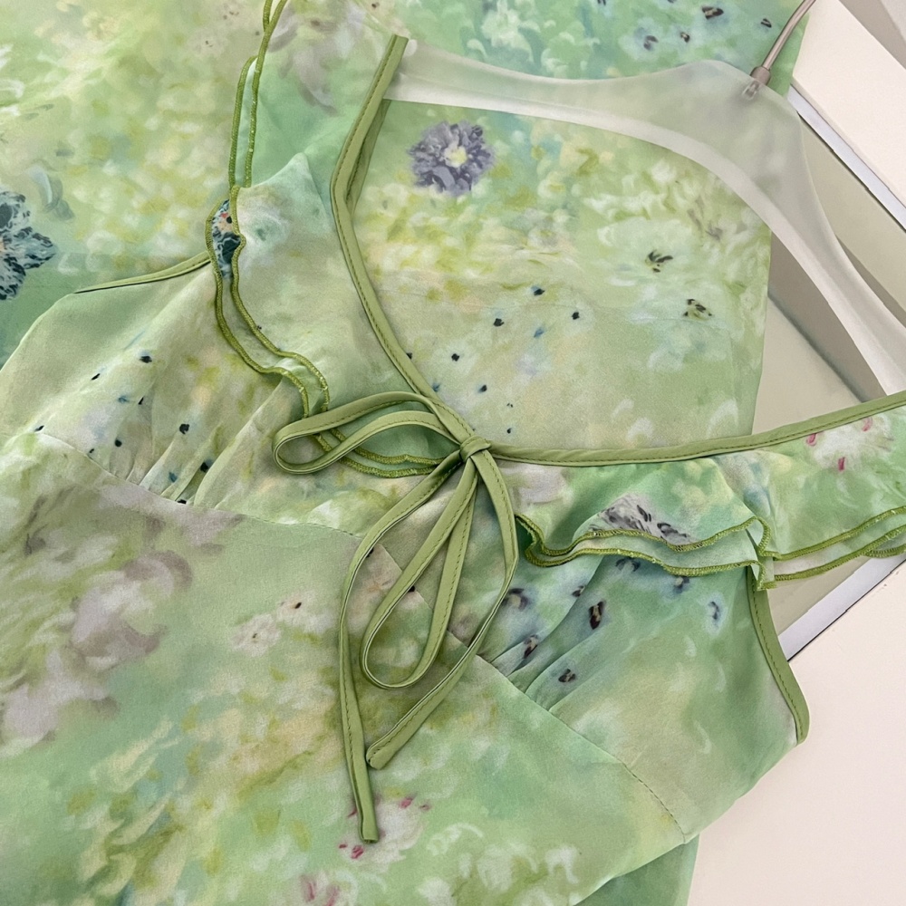 France style chiffon floral lotus leaf edges dress