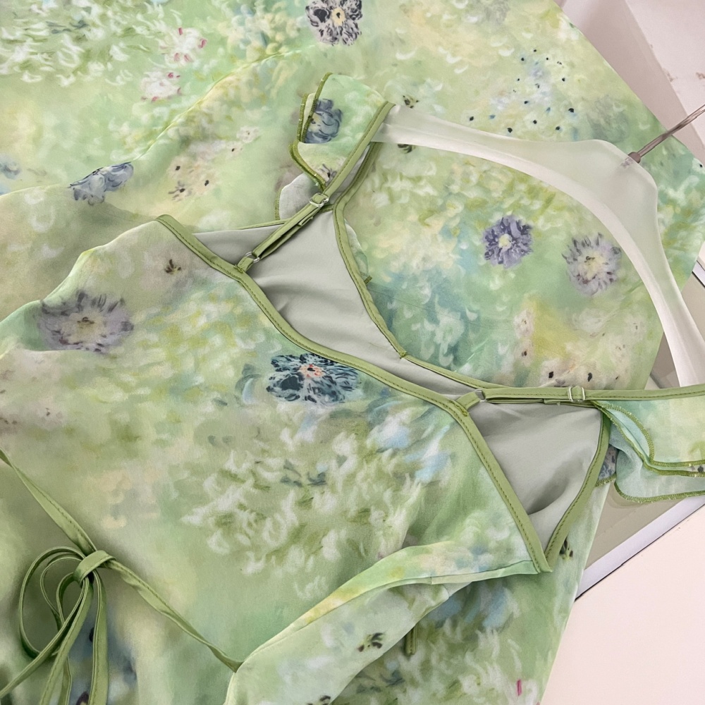 France style chiffon floral lotus leaf edges dress
