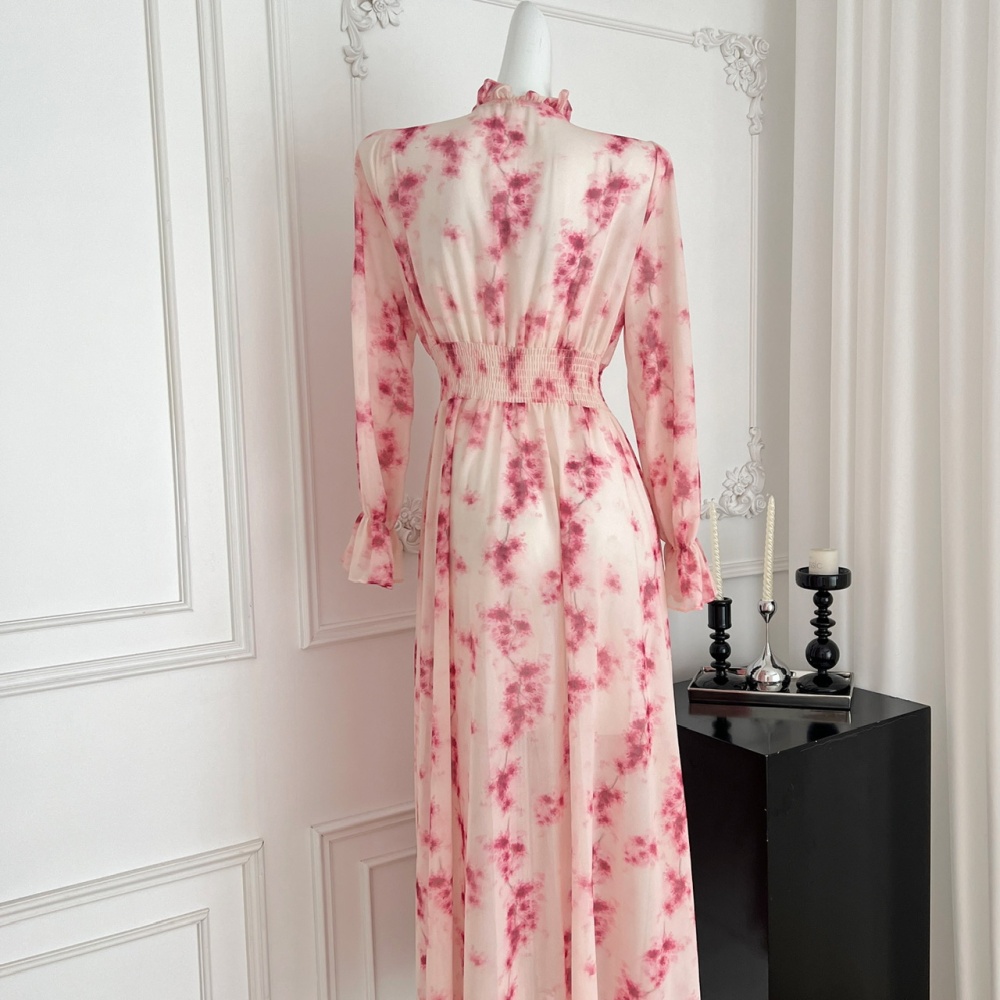 Long rose-red summer cardigan sunscreen floral dress