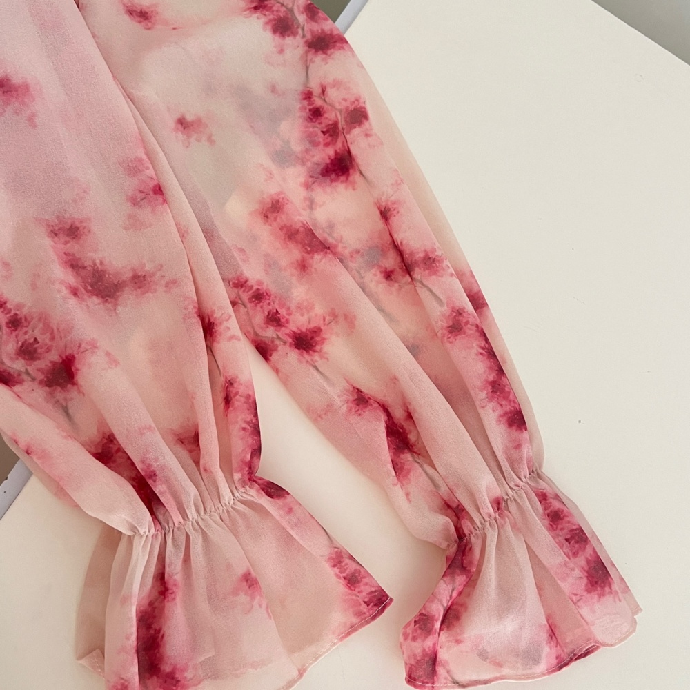Long rose-red summer cardigan sunscreen floral dress