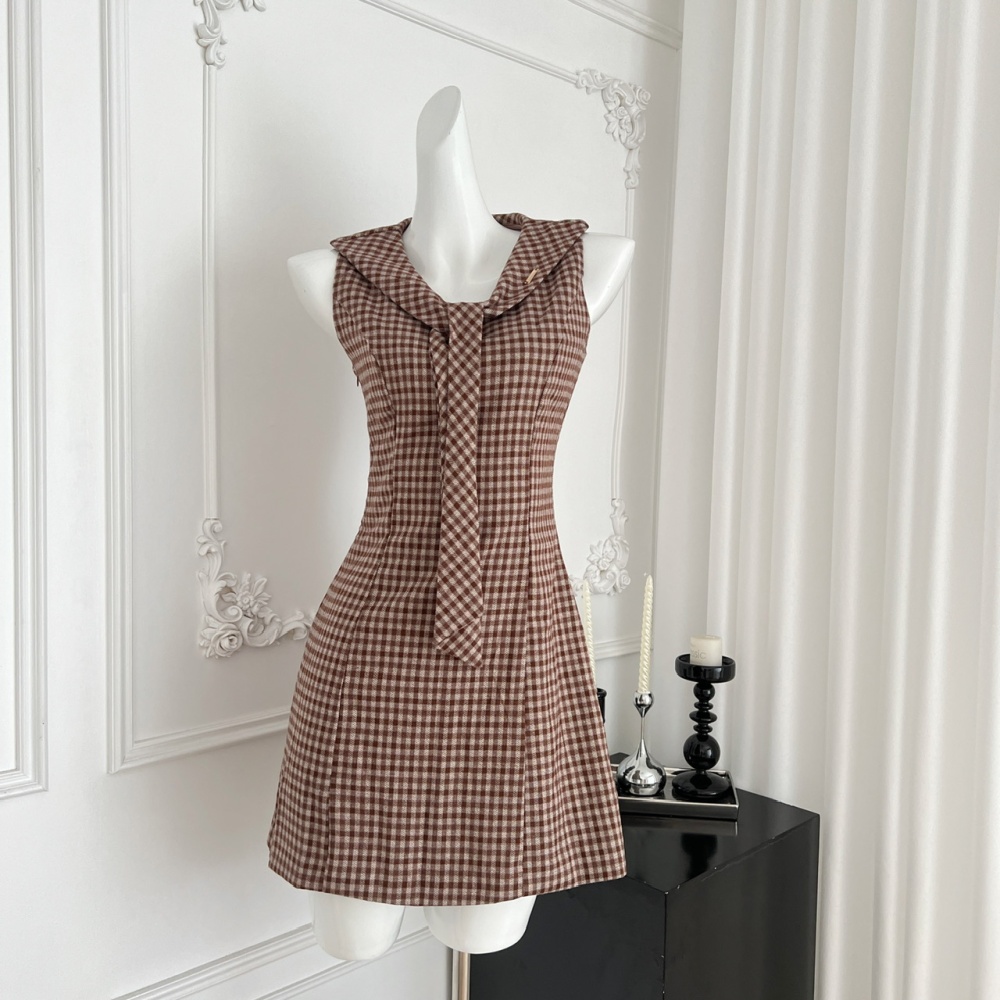 A-line college style T-back pinched waist frenum dress
