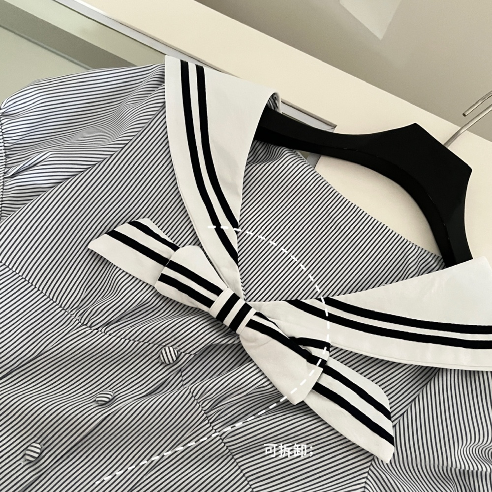 Pleated navy collar tops college style summer skirt a set