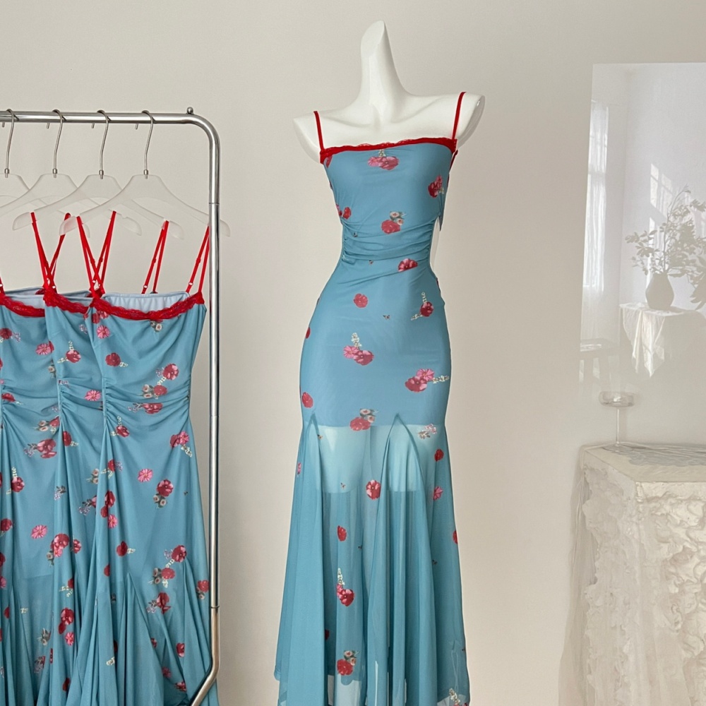 Vacation summer seaside long dress pinched waist slim dress