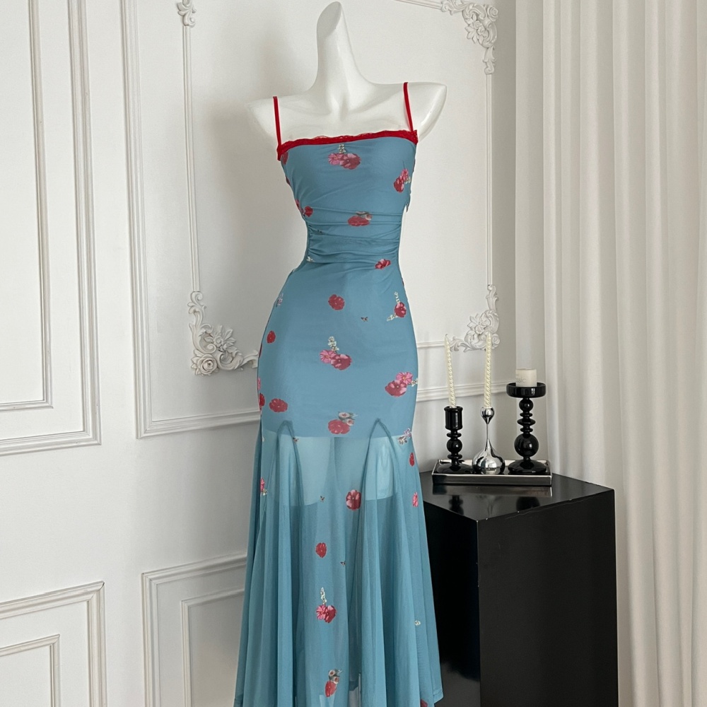 Vacation summer seaside long dress pinched waist slim dress