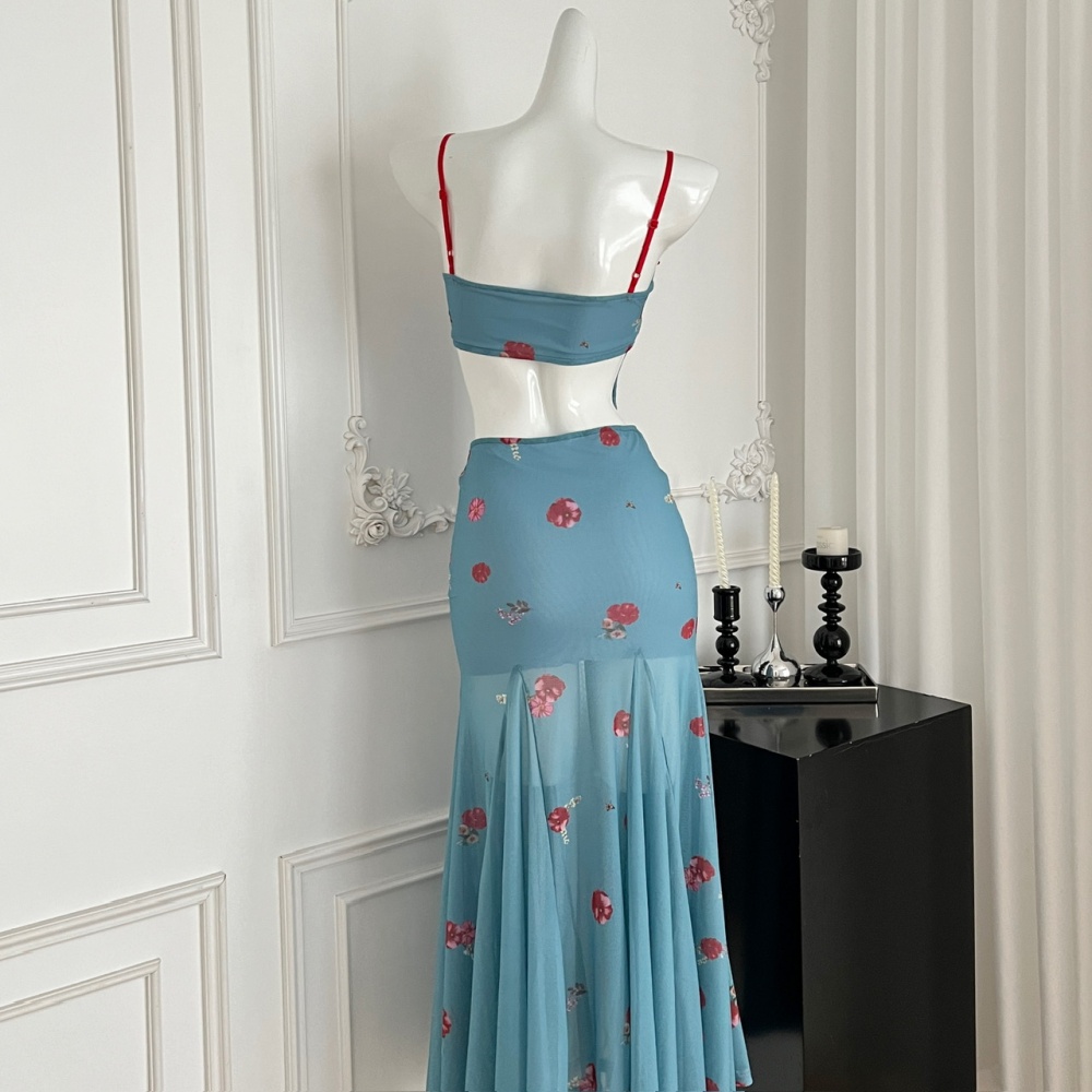 Vacation summer seaside long dress pinched waist slim dress