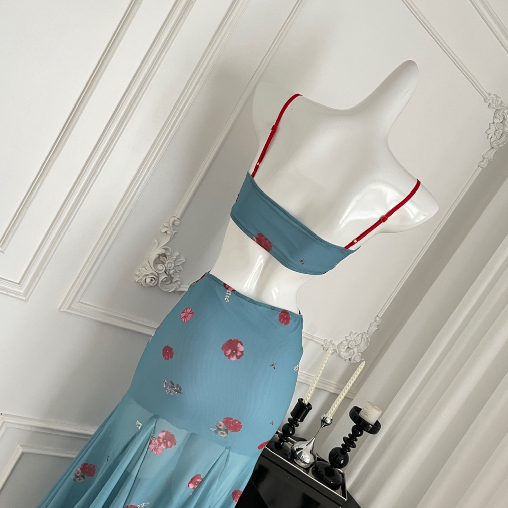 Vacation summer seaside long dress pinched waist slim dress