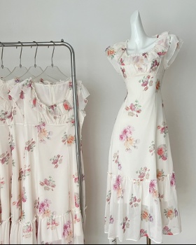 Floral France style tender romantic long dress