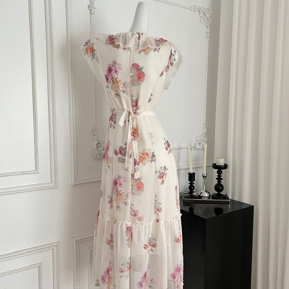 Floral France style tender romantic long dress