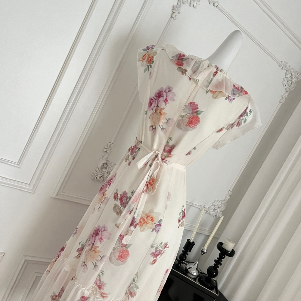 Floral France style tender romantic long dress