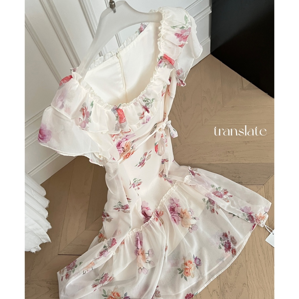 Floral France style tender romantic long dress
