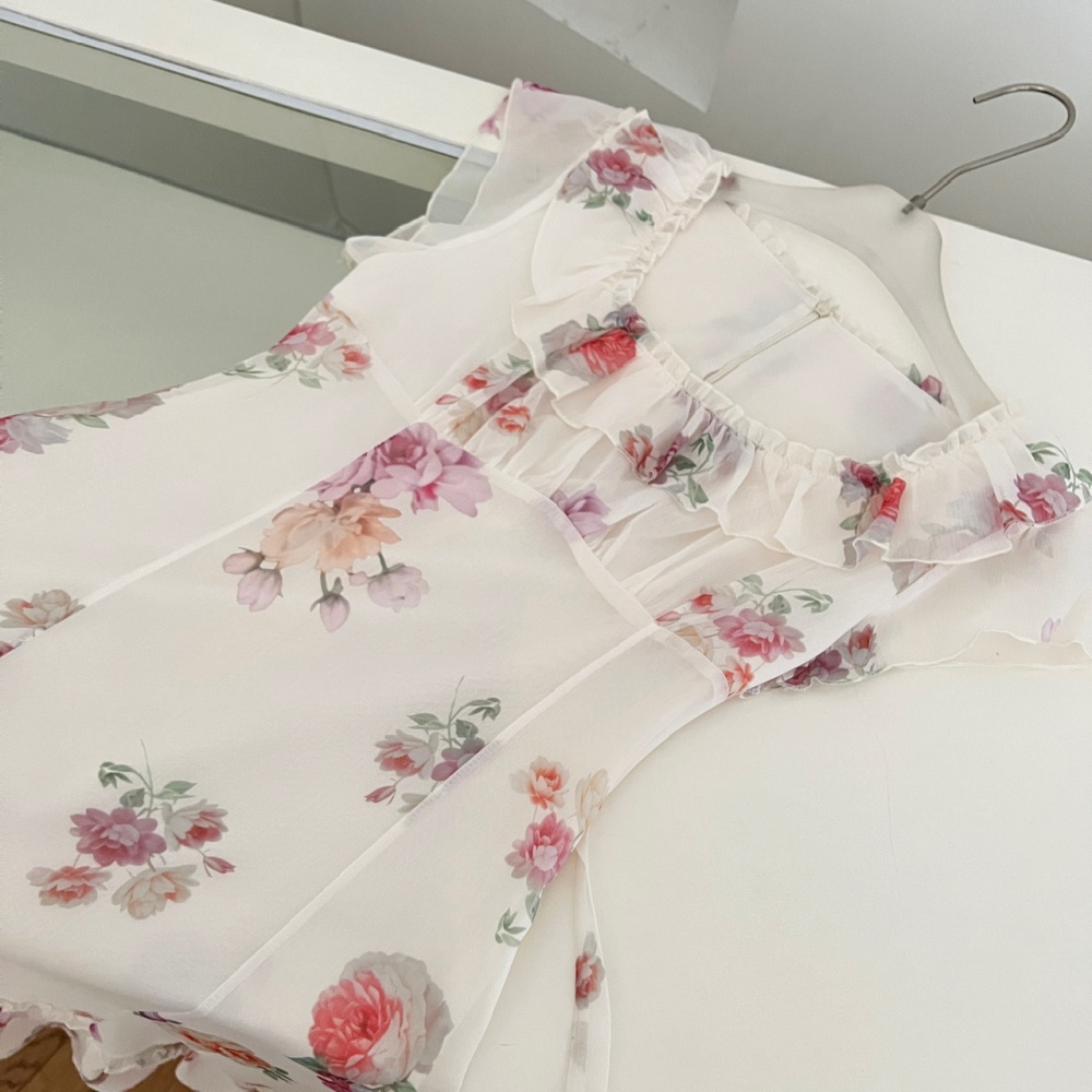 Floral France style tender romantic long dress