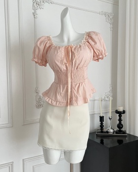 Short sleeve high waist tops swan short skirt a set